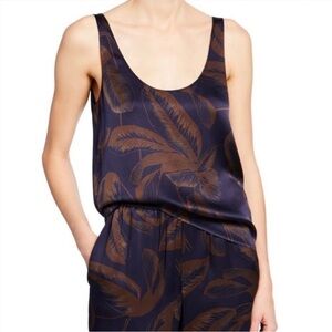 Vince Palm Leaf Scoop-Neck Satin Tank Top 100% Silk size S